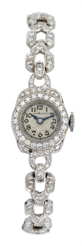 Lot 20 - Platinum and diamond wristwatch, Hamilton