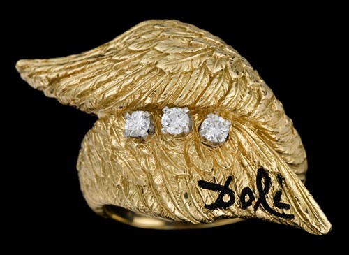 Lot 63 - 18 karat yellow gold and diamond 'wing' bypass ring, Salvatore Dali