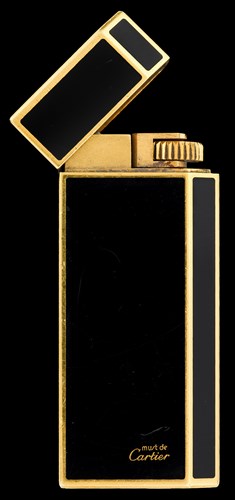 Lot 1 - Yellow gold tone enamel cigarette lighter, Cartier