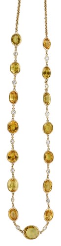 Lot 38 - 18 karat yellow gold yellow sapphire and diamond necklace