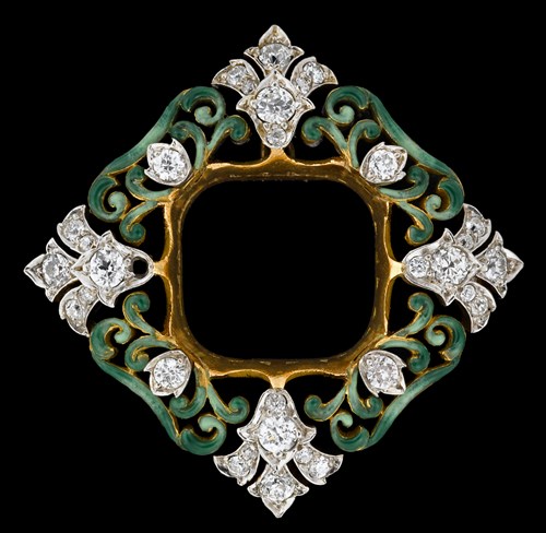 Lot 10 - 18 karat yellow gold, enamel and diamond brooch, Tiffany & Co.