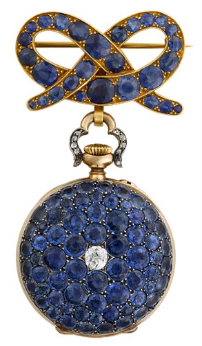 Lot 58 - Sapphire and diamond pendant watch