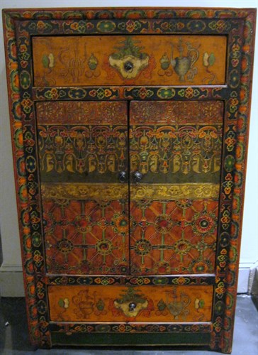 Lot 38 - Tibetan paint and lacquer decorated softwood chest