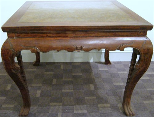 Lot 40 - Chinese puddingstone inset softwood waisted table