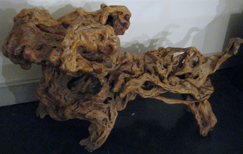 Lot 43 - Chinese rootwood fu lion bench