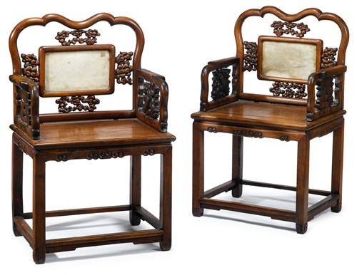 Lot 37A - Pair of  Chinese hardwood armchairs