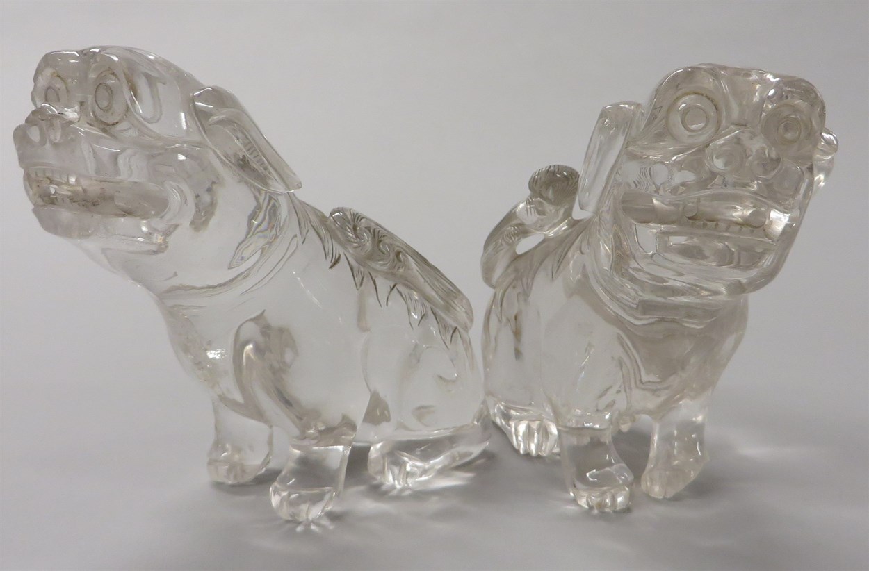 Lot 275 Pair of Chinese rock crystal fu dogs