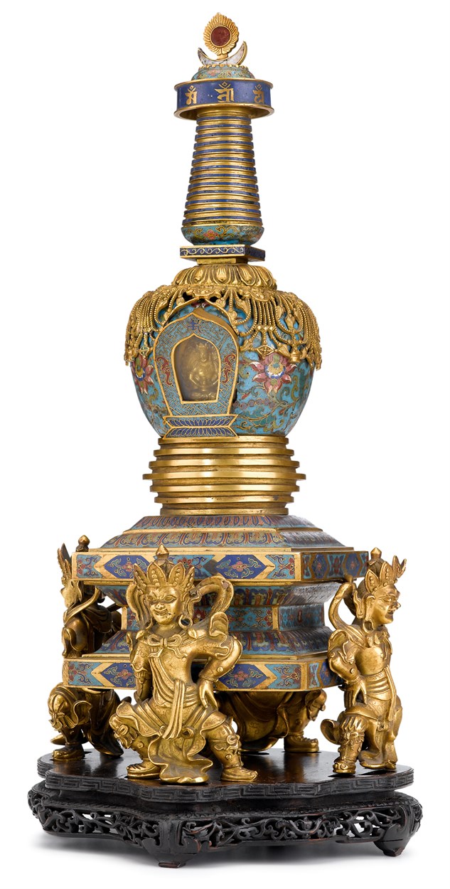 Lot 181 - Chinese cloisonne enamel gilt bronze stupa