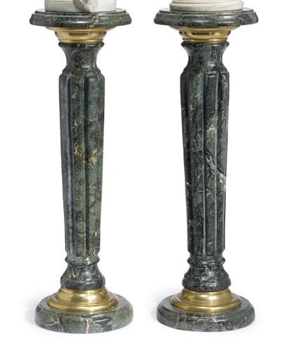 Lot 10 - Pair of gilt metal green marble pedestals