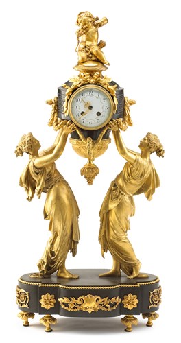 Lot 1 - Louis XVI style gilt and patinated bronze mantle clock