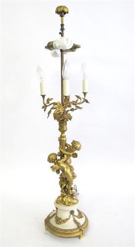 Lot 36 - Louis XVI style gilt bronze and marble figural candelabrum