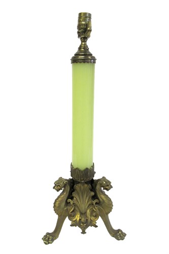 Lot 48 - French Empire style lime green glass and brass table lamp