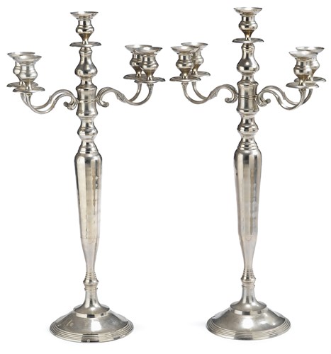 Lot 92 - Large pair of silverplated five-light candelabra