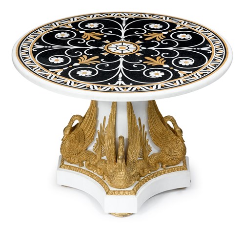 Lot 35 - Empire style pietra dura marble top and giltwood center table