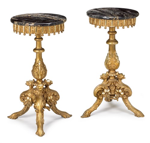 Lot 13 - Pair of giltwood and marble top gueridons