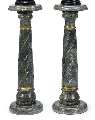 Lot 46 - Pair of gilt metal mounted green marble pedestals