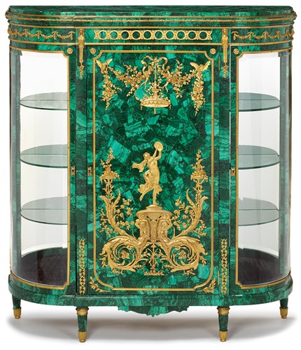 Lot 40 - Fine Louis XVI style gilt bronze mounted malachite veneered vitrine cabinet