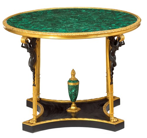 Lot 45 - Empire style gilt bronze and malachite center table