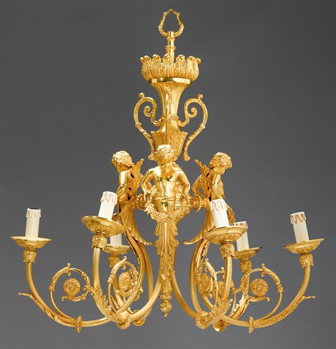 Lot 7 - Louis XVI style gilt bronze six-light chandelier