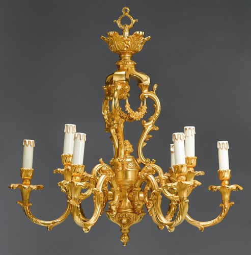 Lot 19 - Louis XV style gilt bronze nine-arm chandelier