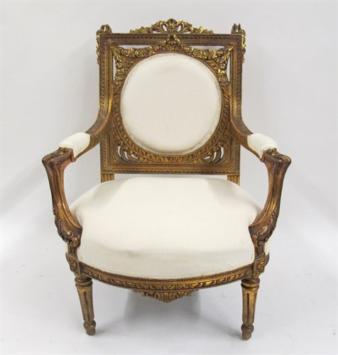 Lot 69 - Louis XVI style giltwood and cream upholstered fauteuil à la reine
