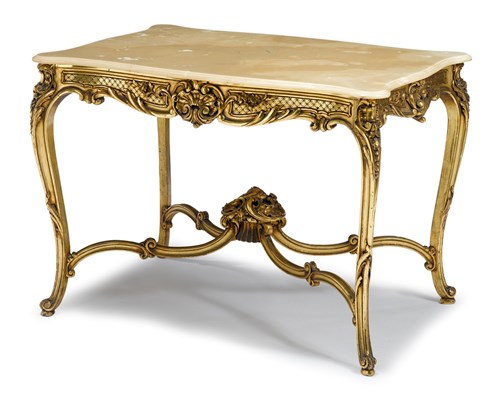 Lot 49 - Louis XV style giltwood onyx top center table
