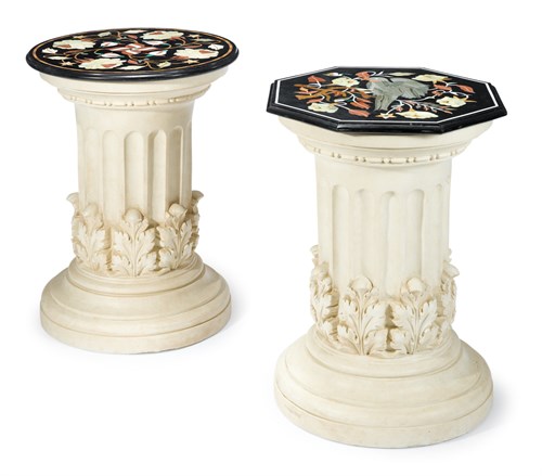Lot 87 - Two pietra dura inlaid black marble occasional tables