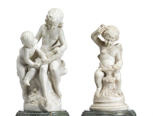 Lot 60 - Lorenzo dal Torrione (Italian, 20th/21st century) two cast faux marble figures of children