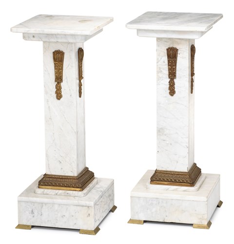 Lot 64 - Pair of white marble and gilt brass mounted pedestals