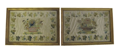 Lot 181 - Pair of English embroidered silk panels