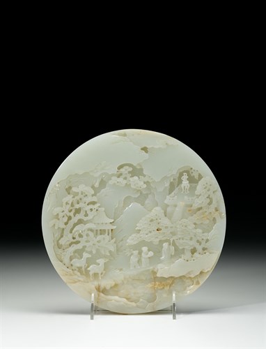 Lot 163 - Finely-carved Chinese white jade circular table screen