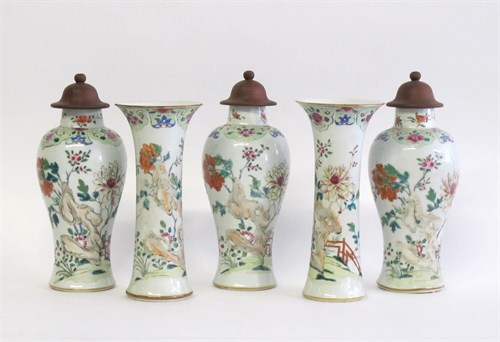 Lot 46 - Chinese export famille rose porcelain garniture