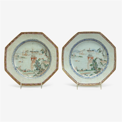 Lot 44 - Pair of Chinese export famille rose octagonal dishes