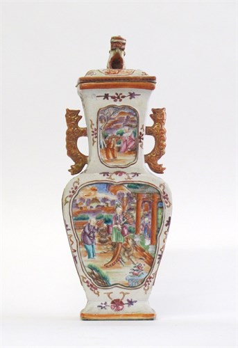 Lot 30 - Chinese export porcelain mandarin rose palette twin-handled covered vase