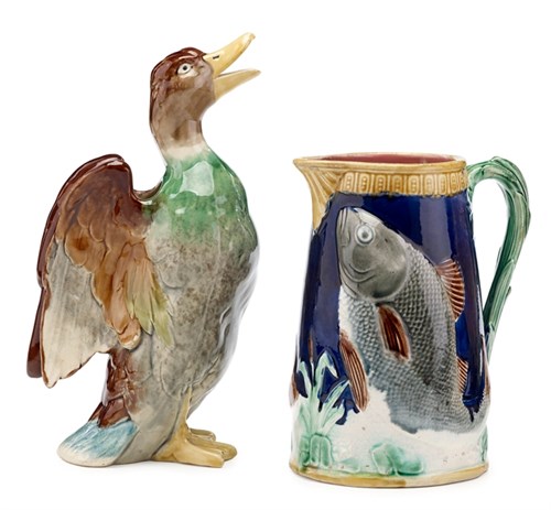 Lot 132 - French majolica duck-form pitcher
