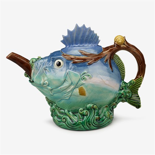 Lot 94 - Rare Minton majolica "Spiky Fish" teapot