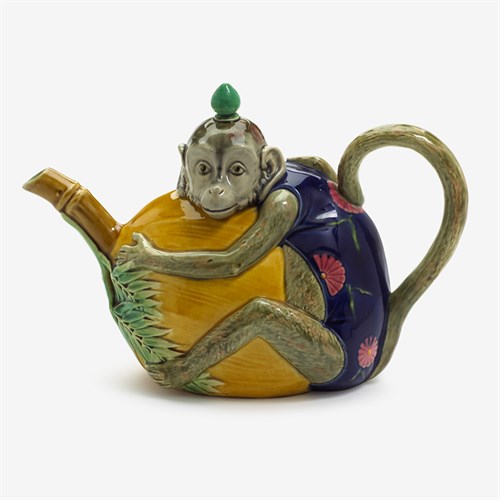 Lot 90 - Minton majolica "Monkey" teapot
