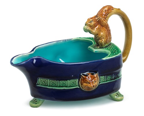 Lot 86 - Exceptional and rare Minton majolica tea service including the "Cat and Mouse" flat iron teapot