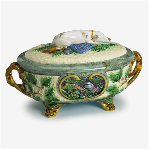 Lot 95 - Minton majolica game-pie covered tureen