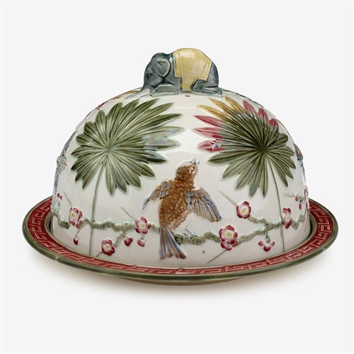 Lot 109 - Rare Wedgwood majolica argenta ware "Palm" cheese dome and stand