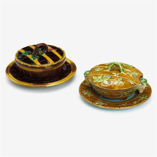 Lot 99 - Minton majolica butter dish and stand