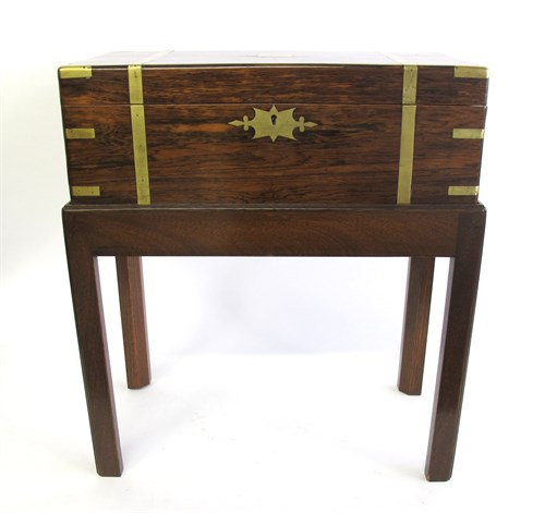 Lot 162 - Early Victorian brass bound rosewood lapdesk on stand
