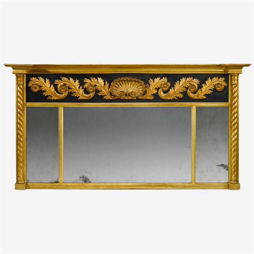 Lot 153 - Good Regency Irish parcel gilt and ebonized overmantel mirror