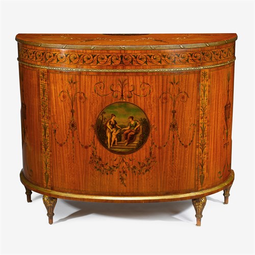 Lot 143 - George III style satinwood and fruitwood marquetry inlaid parcel gilt side cabinet