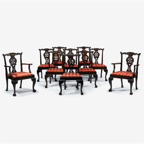 Lot 141 - Set of ten George III style mahogany dining chairs