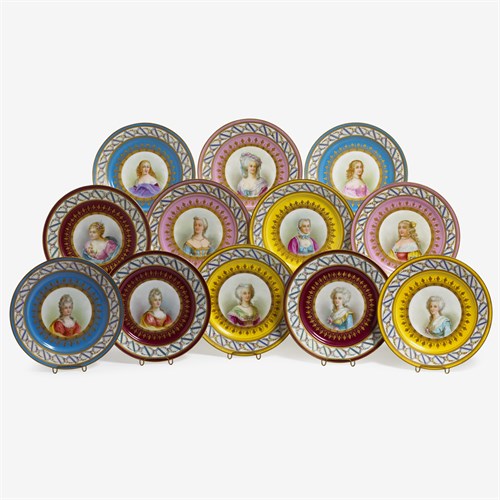 Lot 57A - Twelve Sèvres style porcelain portrait plates