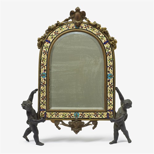 Lot 57 - French bronze and champlevé enameled dressing table mirror