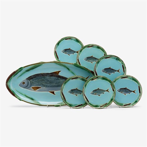 Lot 103 - Joseph Holdcroft majolica fish platter and plates