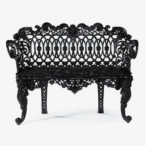 Lot 174 - Two black painted cast iron benches