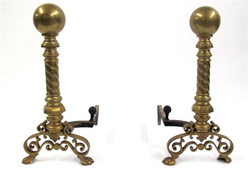 Lot 171 - Pair of Baroque style brass andirons